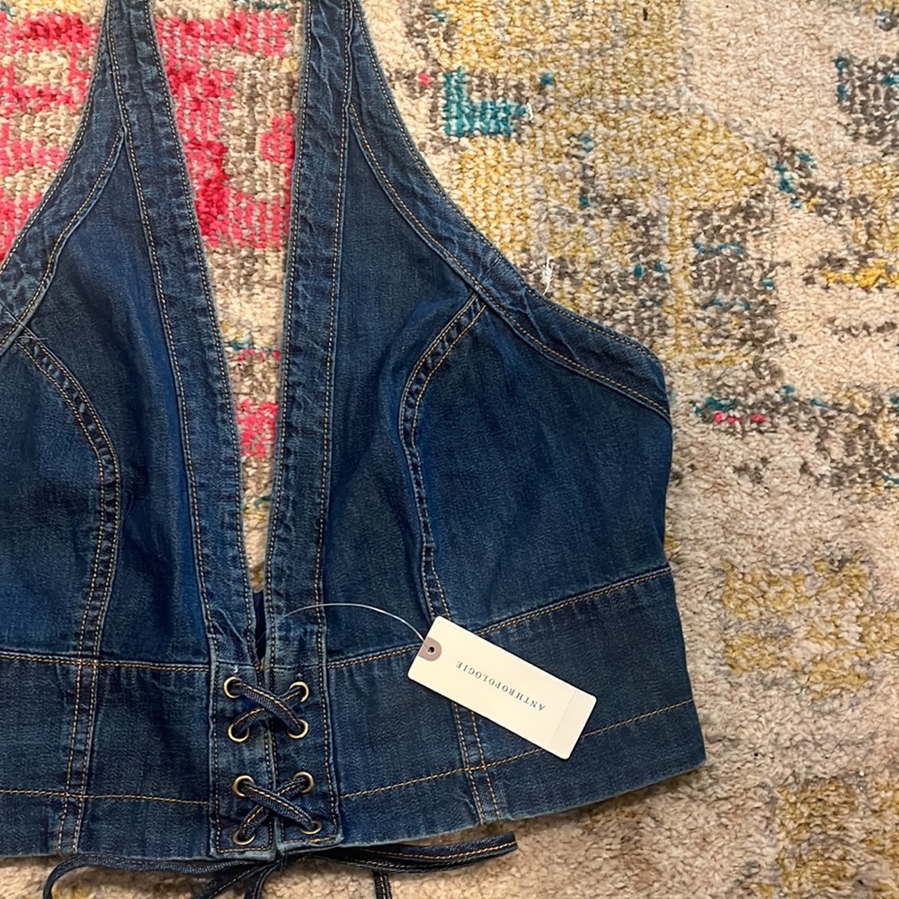 ANTHROPOLOGIE- Denim Halter Corset Style Top